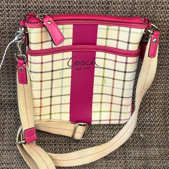 Coach Heritage Tattersall Pink Stripe Crossbody - Picture 1 of 8